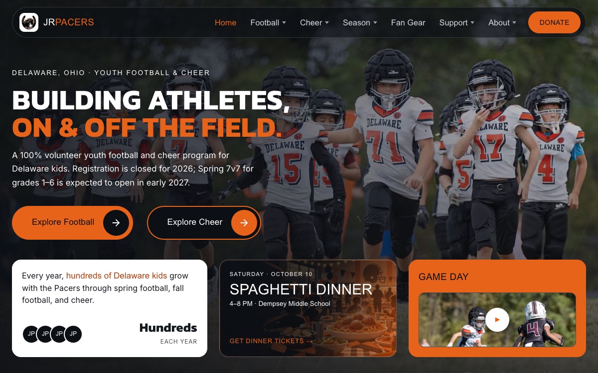 Website we built for Jr Pacers Football