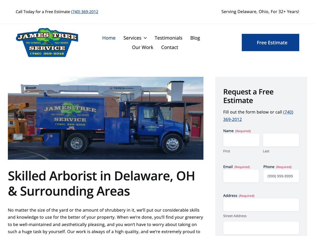 The current James Tree Service website